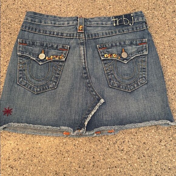 TRUE RELIGION Vintage Y2K Beaded Embroidered Denim Mini Skirt Made In USA - Picture 6 of 15